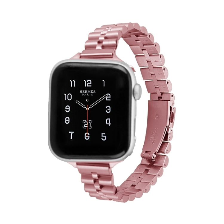 Half-Round Three-Bead Metal Watch Band For Apple Watch Ultra 49mm&Watch Ultra 2 49mm / Series 9&8&7 45mm / SE 3&SE 2&6&SE&5&4 44mm / 3&2&1 42mm(Pink) by bashfashion