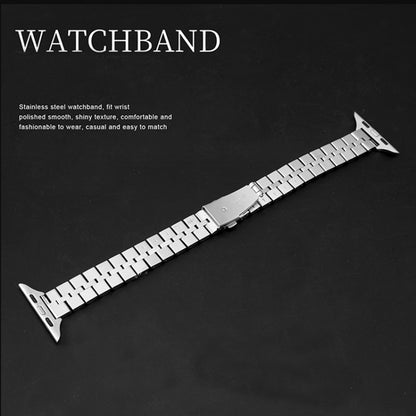Half-Round Three-Bead Metal Watch Band For Apple Watch Ultra 49mm&Watch Ultra 2 49mm / Series 9&8&7 45mm / SE 3&SE 2&6&SE&5&4 44mm / 3&2&1 42mm(Gold) by bashfashion