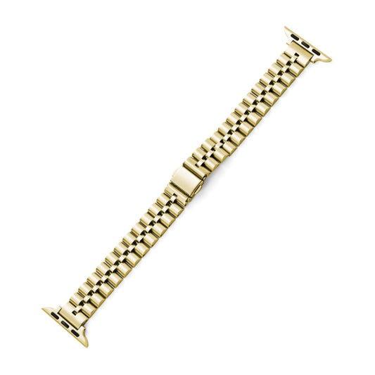 Half-Round Three-Bead Metal Watch Band For Apple Watch Series 9&8&7 41mm / SE 3&SE 2&6&SE&5&4 40mm / 3&2&1 38mm(Gold) by bashfashion