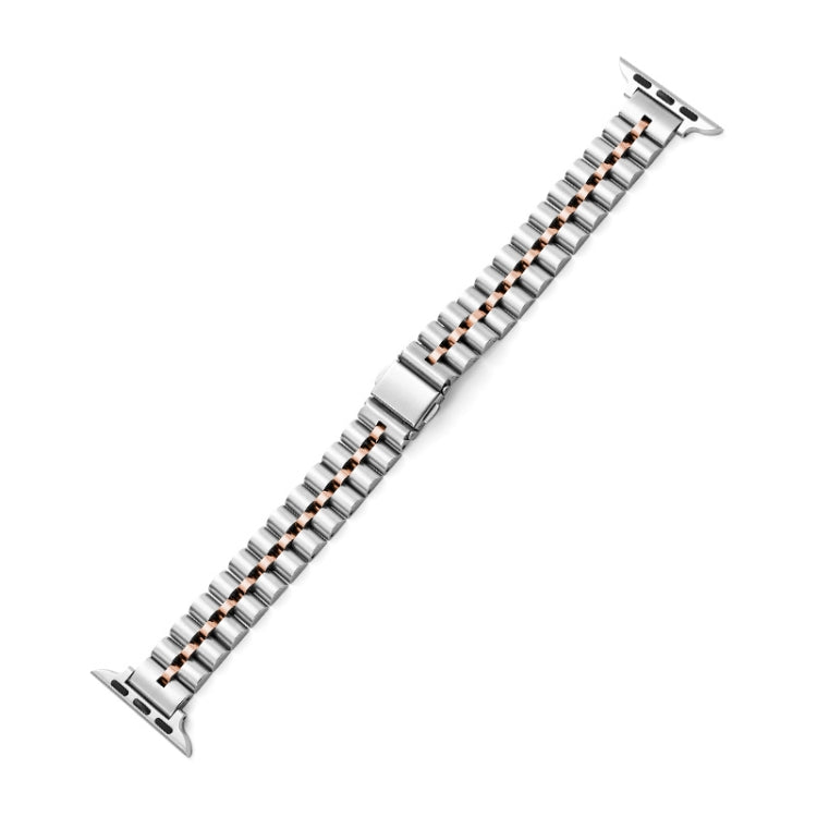 Half-Round Three-Bead Metal Watch Band For Apple Watch Series 9&8&7 41mm / SE 3&SE 2&6&SE&5&4 40mm / 3&2&1 38mm(Silver+Rose Gold) by bashfashion