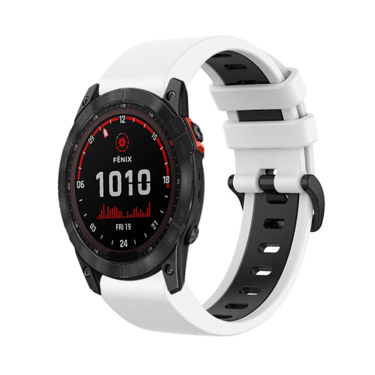 For Garmin Fenix 7X 26mm Silicone Sports Two-Color Watch Band(White+Black) by bashfashion