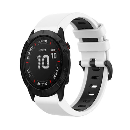 For Garmin Fenix 6X 26mm Silicone Sports Two-Color Watch Band(White+Black) by bashfashion