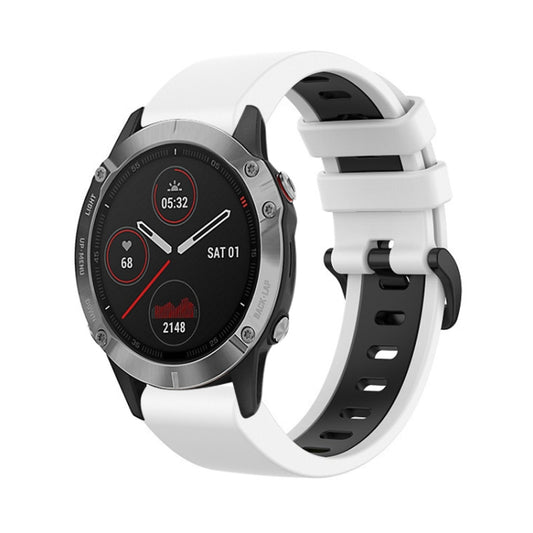 For Garmin Fenix 6 22mm Silicone Sports Two-Color Watch Band(White+Black) by bashfashion
