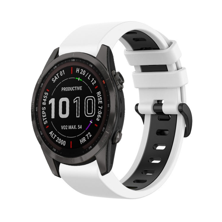 For Garmin Fenix 7S Solar 22mm Silicone Sports Two-Color Watch Band(White+Black) by bashfashion