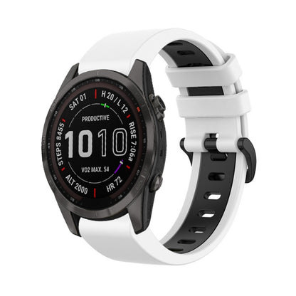 For Garmin Fenix 7S Sapphire Solar 22mm Silicone Sports Two-Color Watch Band(White+Black) by bashfashion