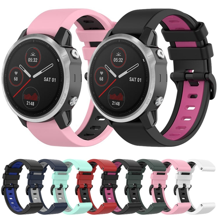 For Garmin Fenix 6S 22mm Silicone Sports Two-Color Watch Band(White+Black) by bashfashion
