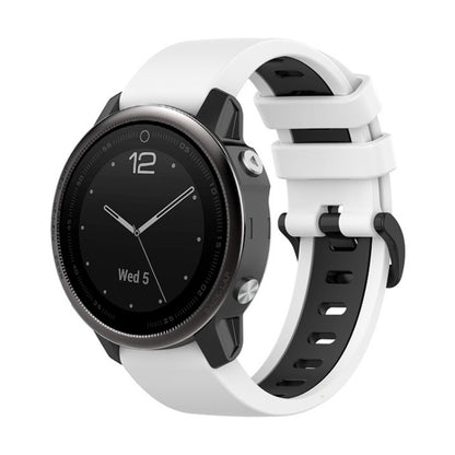 For Garmin Fenix 5S 22mm Silicone Sports Two-Color Watch Band(White+Black) by bashfashion