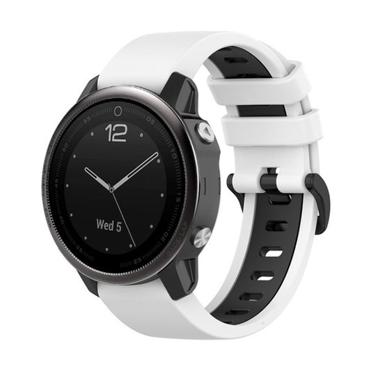 For Garmin Fenix 5S 22mm Silicone Sports Two-Color Watch Band(White+Black) by bashfashion