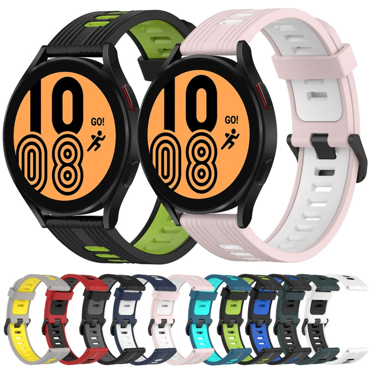 For Samsung Galaxy Watch 4 44mm 20mm Vertical Pattern Two-Color Silicone Watch Band(White+Black) by bashfashion