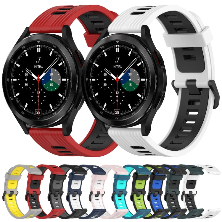 For Samsung Galaxy Watch 4 Classic 42mm 20mm Vertical Pattern Two-Color Silicone Watch Band(White+Black) by bashfashion