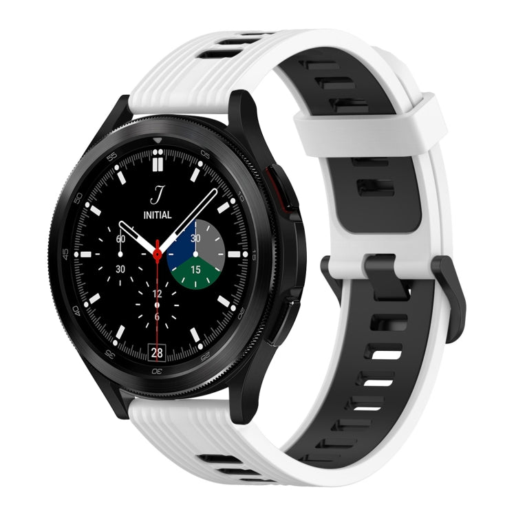 For Samsung Galaxy Watch 4 Classic 46mm 20mm Vertical Pattern Two-Color Silicone Watch Band(White+Black) by bashfashion
