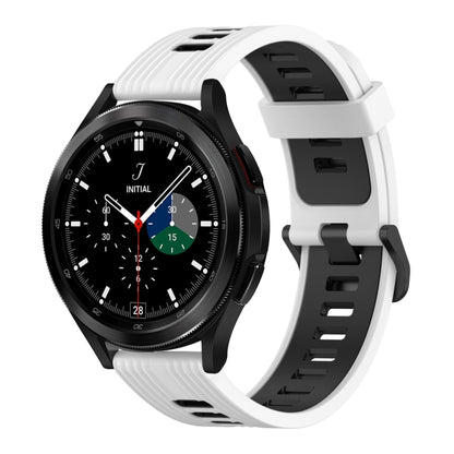 For Samsung Galaxy Watch 4 Classic 46mm 20mm Vertical Pattern Two-Color Silicone Watch Band(White+Black) by bashfashion