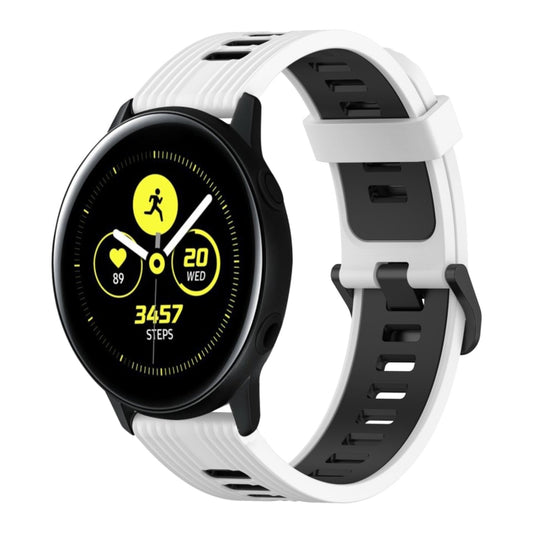 For Samsung Galaxy Watch Active 40mm 20mm Vertical Pattern Two-Color Silicone Watch Band(White+Black) by bashfashion
