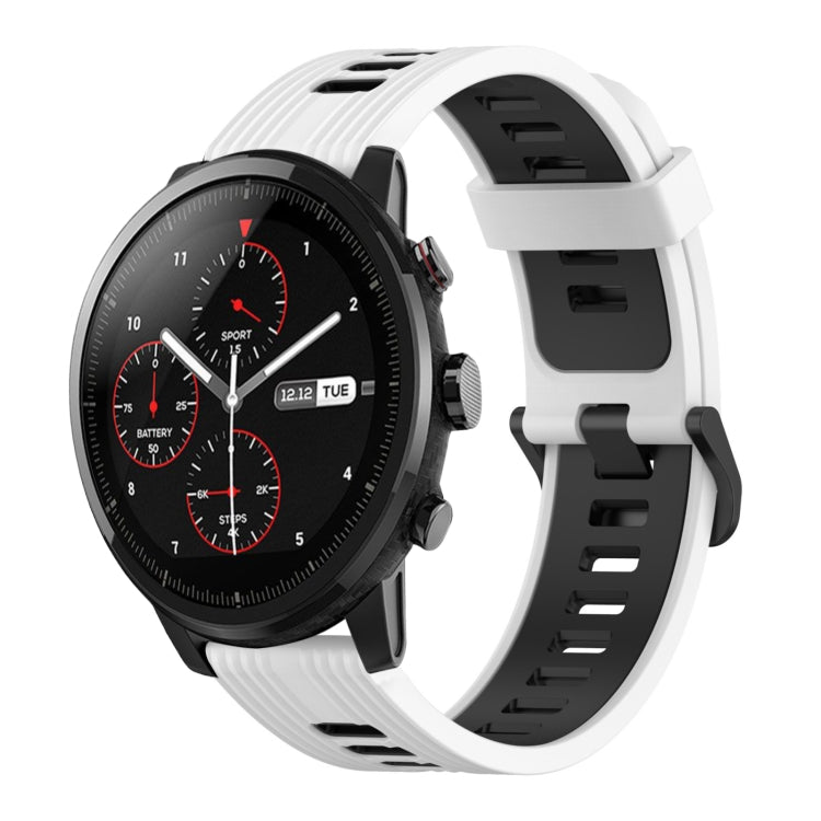 For Amazfit 2 Stratos 22mm Vertical Pattern Two-Color Silicone Watch Band(White+Black) by bashfashion