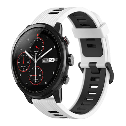 For Amazfit 2 Stratos 22mm Vertical Pattern Two-Color Silicone Watch Band(White+Black) by bashfashion