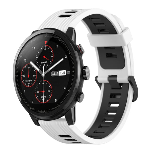 For Amazfit 2 Stratos 22mm Vertical Pattern Two-Color Silicone Watch Band(White+Black) by bashfashion