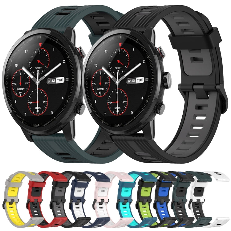 For Amazfit 2 Stratos 22mm Vertical Pattern Two-Color Silicone Watch Band(White+Black) by bashfashion