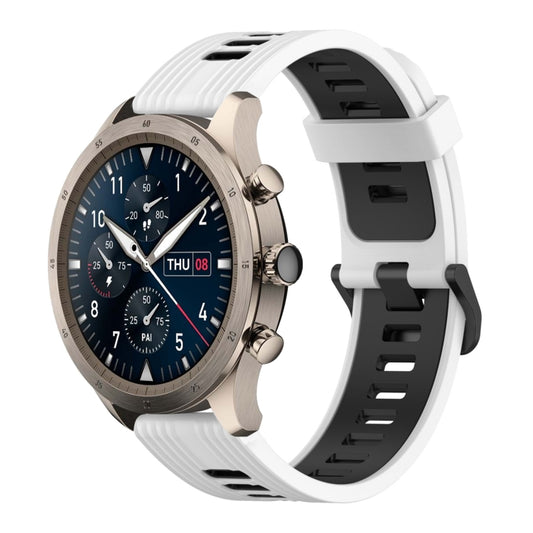 For Amazfit Z 22mm Vertical Pattern Two-Color Silicone Watch Band(White+Black) by bashfashion