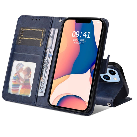 For iPhone 14 JSM Calf Texture Leather Phone Case (Blue) by JUNSUNMAY