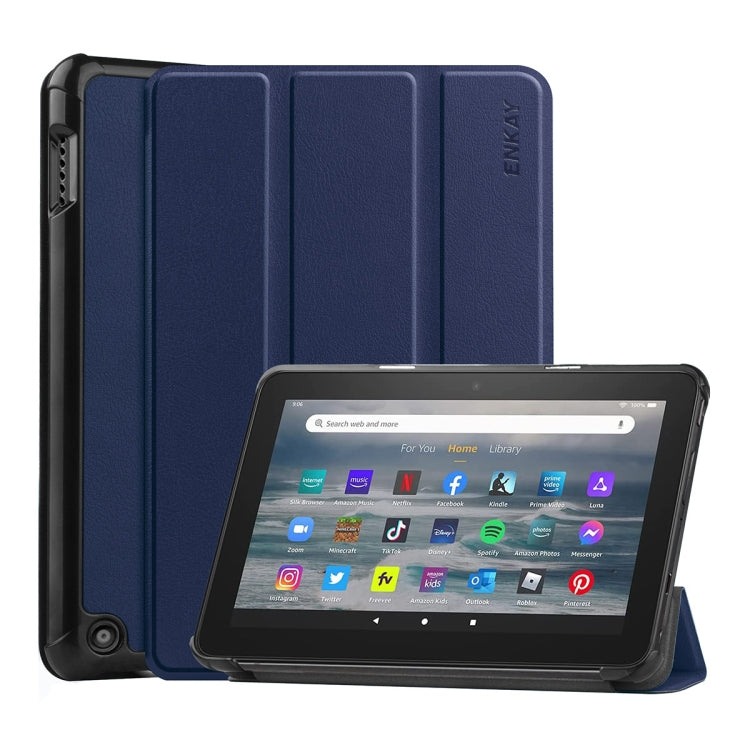 For Amazon Fire 7 12th 2022 ENKAY Smart Leather Tablet Case(Dark Blue) by ENKAY