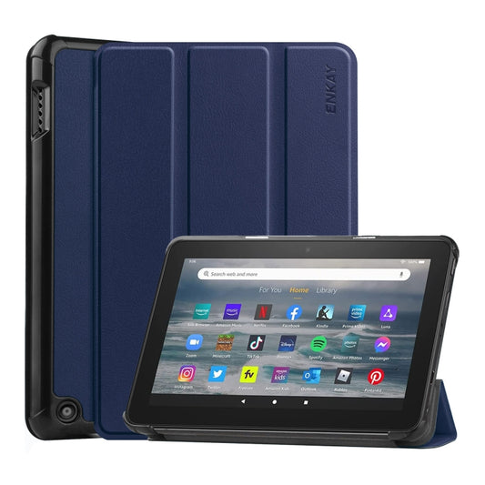 For Amazon Fire 7 12th 2022 ENKAY Smart Leather Tablet Case(Dark Blue) by ENKAY