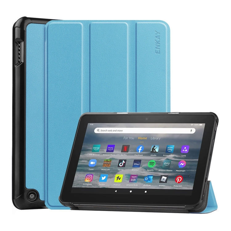 For Amazon Fire 7 12th 2022 ENKAY Smart Leather Tablet Case(Light Blue) by ENKAY