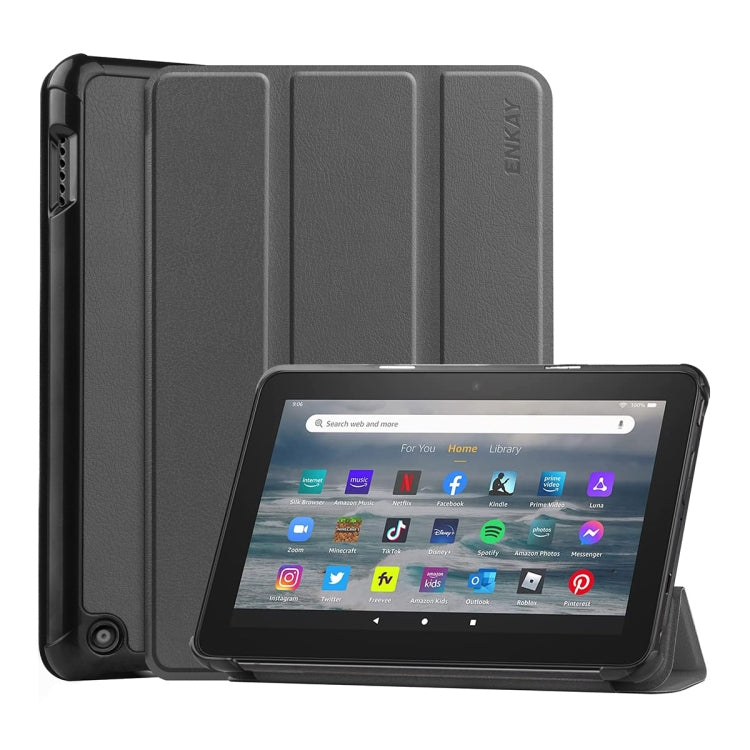 For Amazon Fire 7 12th 2022 ENKAY Smart Leather Tablet Case(Grey) by ENKAY