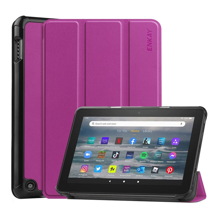 For Amazon Fire 7 12th 2022 ENKAY Smart Leather Tablet Case(Purple) by ENKAY