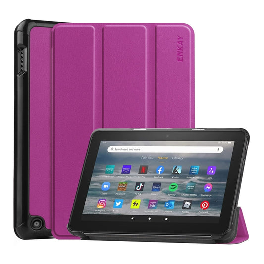 For Amazon Fire 7 12th 2022 ENKAY Smart Leather Tablet Case(Purple) by ENKAY