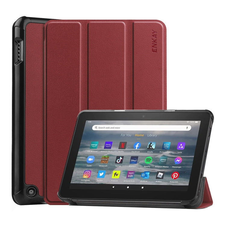 For Amazon Fire 7 12th 2022 ENKAY Smart Leather Tablet Case(Rose) by ENKAY