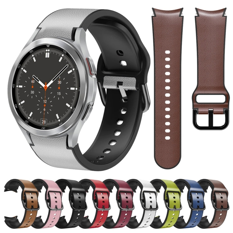 For Samsung Galaxy Watch 4 Classic 46mm Silicone Adhesive Leather Watch Band(Dark Brown) by bashfashion
