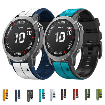 For Garmin Descent G1 22mm Silicone Sports Two-Color Watch Band(White+Dark Blue) by bashfashion