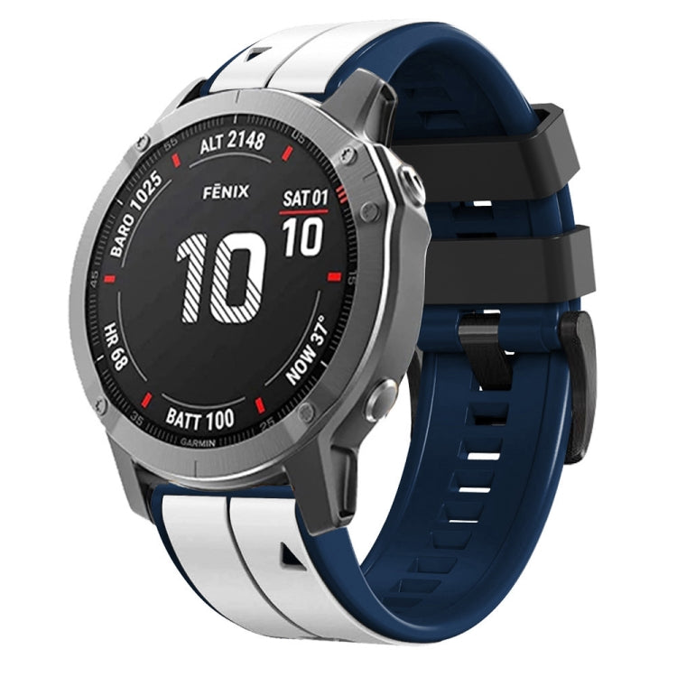 For Garmin Fenix 5 22mm Silicone Sports Two-Color Watch Band(White+Dark Blue) by bashfashion