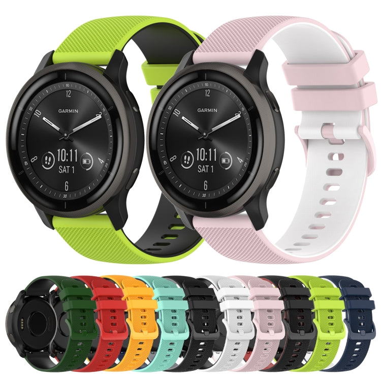 For Garmin Vivomove Sport 20mm Checkered Two-Color Silicone Watch Band(White+Black) by bashfashion