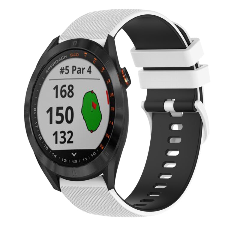 For Garmin Approach S40 20mm Checkered Two-Color Silicone Watch Band(White+Black) by bashfashion