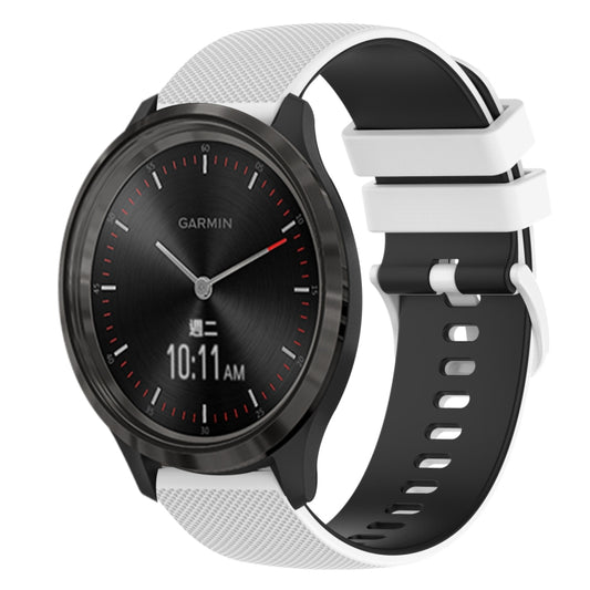 For GarminMove 3 20mm Checkered Two-Color Silicone Watch Band(White+Black) by bashfashion