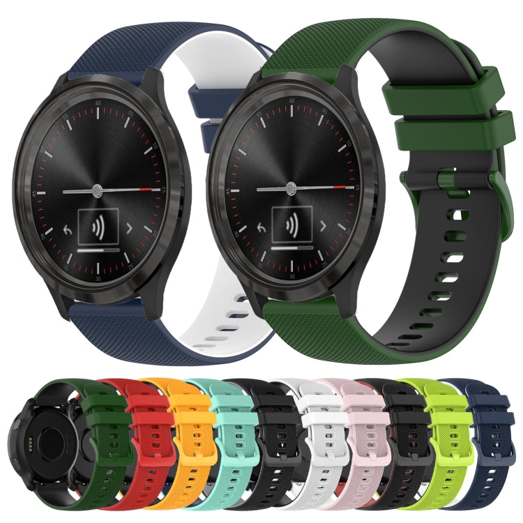 For GarminMove 3 20mm Checkered Two-Color Silicone Watch Band(White+Black) by bashfashion