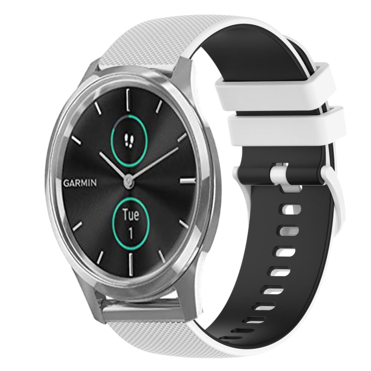 For Garmin VivoMove Luxe 20mm Checkered Two-Color Silicone Watch Band(White+Black) by bashfashion
