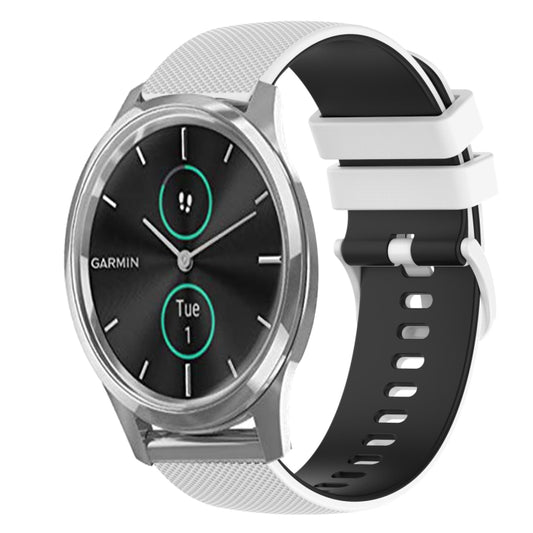 For Garmin VivoMove Luxe 20mm Checkered Two-Color Silicone Watch Band(White+Black) by bashfashion
