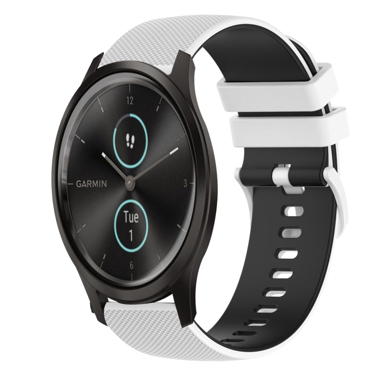 For Garmin VivoMove Style 20mm Checkered Two-Color Silicone Watch Band(White+Black) by bashfashion
