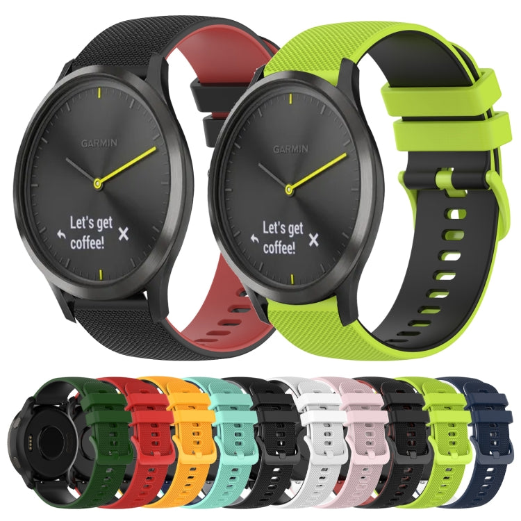 For Garmin Vivomove 20mm Checkered Two-Color Silicone Watch Band(White+Black) by bashfashion