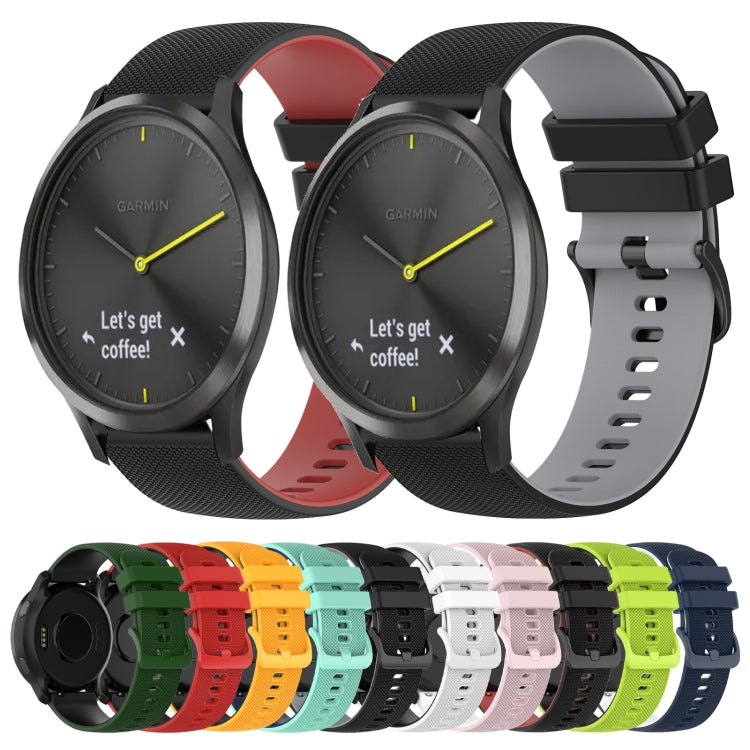 For Garmin Vivomove HR Sport 20mm Checkered Two-Color Silicone Watch Band(White+Black) by bashfashion