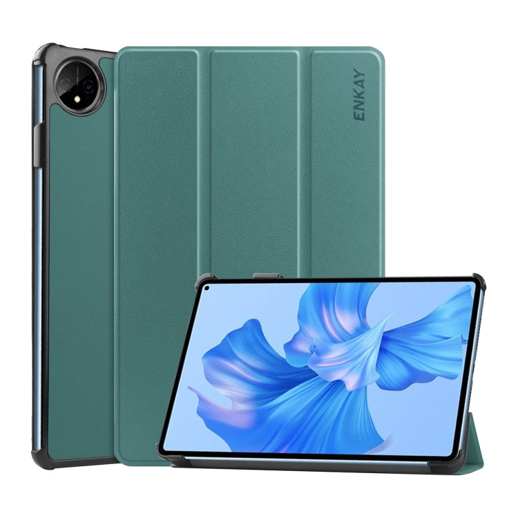 For Huawei MatePad Pro 11 2022 ENKAY Plastic Back Cover Smart Leather Stand Case(Dark Green) by ENKAY