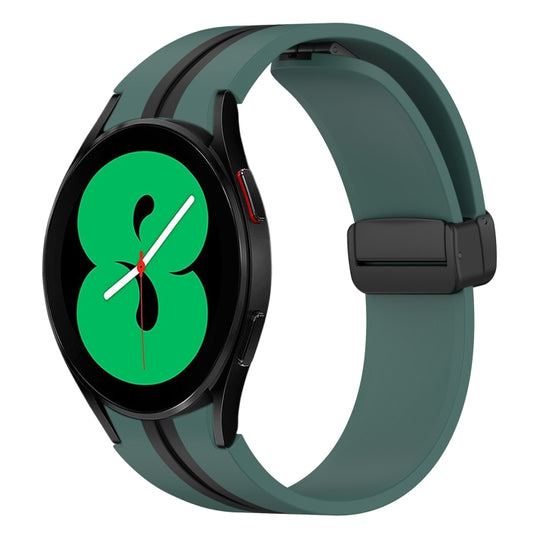 For Samsung Galaxy Watch 4 44mm Folding Magnetic Clasp Silicone Watch Band(Olive Green+Black) by bashfashion