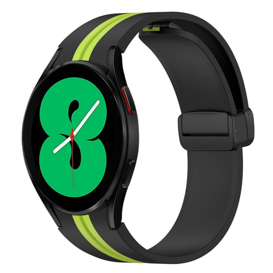 For Samsung Galaxy Watch 4 44mm Folding Magnetic Clasp Silicone Watch Band(Black+Lime Green) by bashfashion