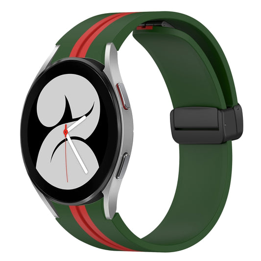 For Samsung Galaxy Watch 4 40mm Folding Magnetic Clasp Silicone Watch Band(Amy Green+Red) by bashfashion
