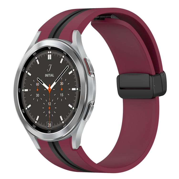 For Samsung Galaxy Watch 4 Classic 46mm Folding Magnetic Clasp Silicone Watch Band(Wine Red+Black) by bashfashion