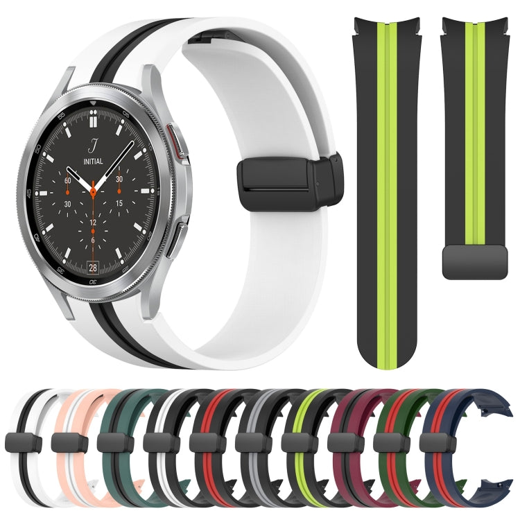 For Samsung Galaxy Watch 4 Classic 46mm Folding Magnetic Clasp Silicone Watch Band(Black+Lime Green) by bashfashion