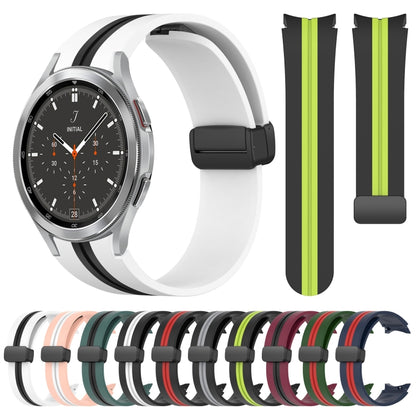 For Samsung Galaxy Watch 4 Classic 46mm Folding Magnetic Clasp Silicone Watch Band(Black+Lime Green) by bashfashion
