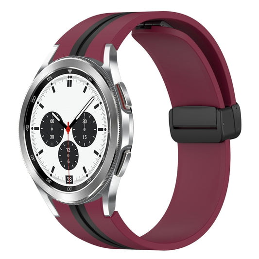 For Samsung Galaxy Watch 4 Classic 42mm Folding Magnetic Clasp Silicone Watch Band(Wine Red+Black) by bashfashion
